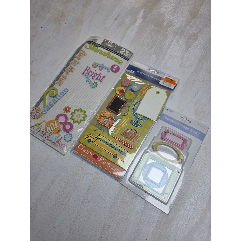 Colorbok Bridgeport Scrapbook Embellishments Set School Summer Boho 3pk NEW